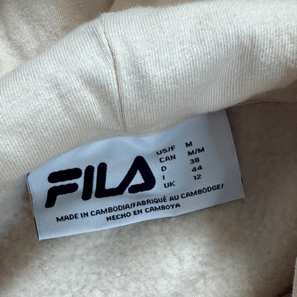 Fila Womens Hoodie Cream Purple Embroidered Logo Fleece Sweatshirt Size M - Picture 2 of 10